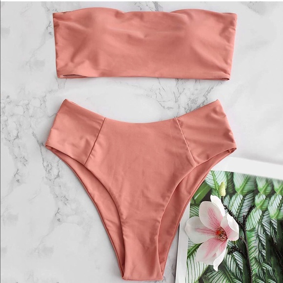 Bandeau Bikini— Red, & Peach - Picture 2 of 9